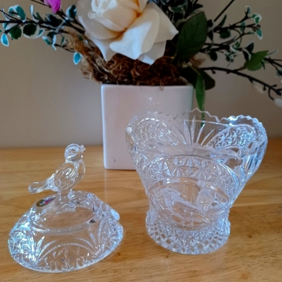 Vintage Echt Bleikristall Crystal Cut Bird Lid Sugar/ Candy Bowl - Picture 4 of 10